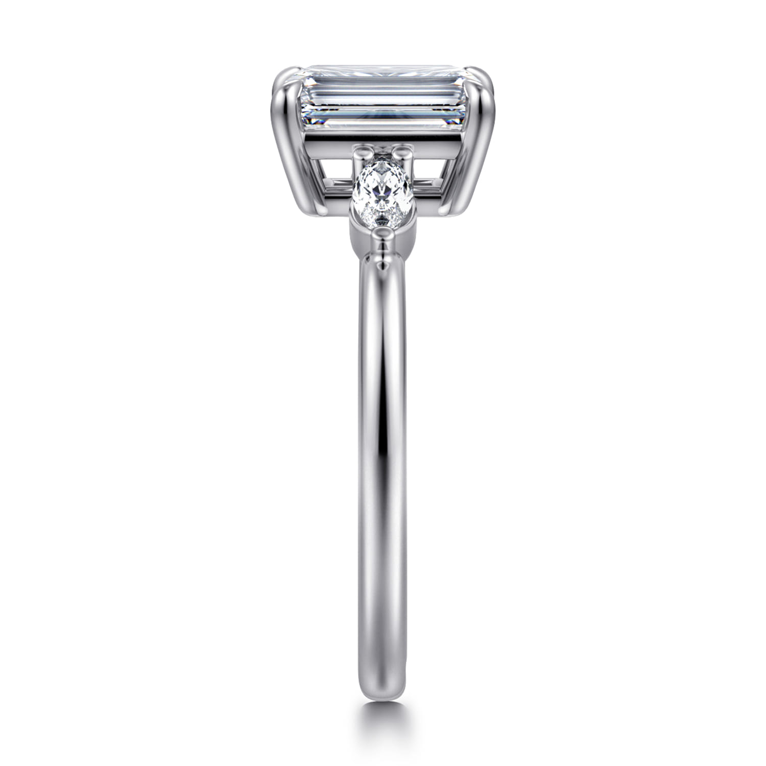 Dela - 14K White Gold Emerald Cut Three Stone Diamond Engagement Ring - 0.17 ct - Shot 4