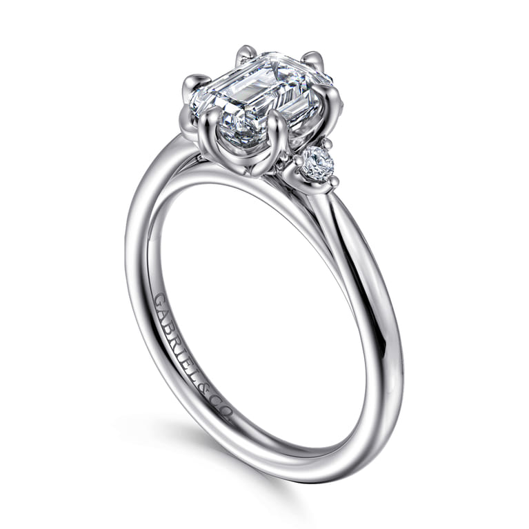 Blaise - 14K White Gold Emerald Cut Three Stone Diamond Engagement Ring - 0.08 ct - Shot 3