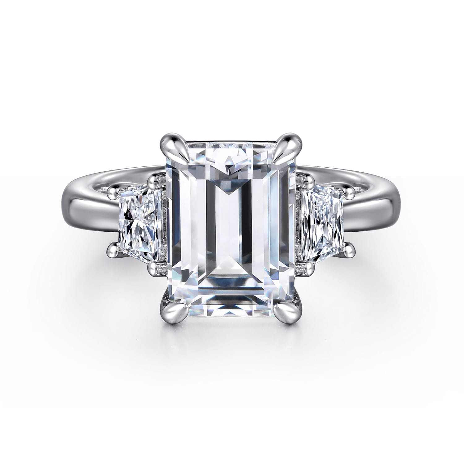 Barie - 14K White Gold Trapezoid Cut Three Stone Diamond Engagement Ring - 0.4 ct - Shot 1
