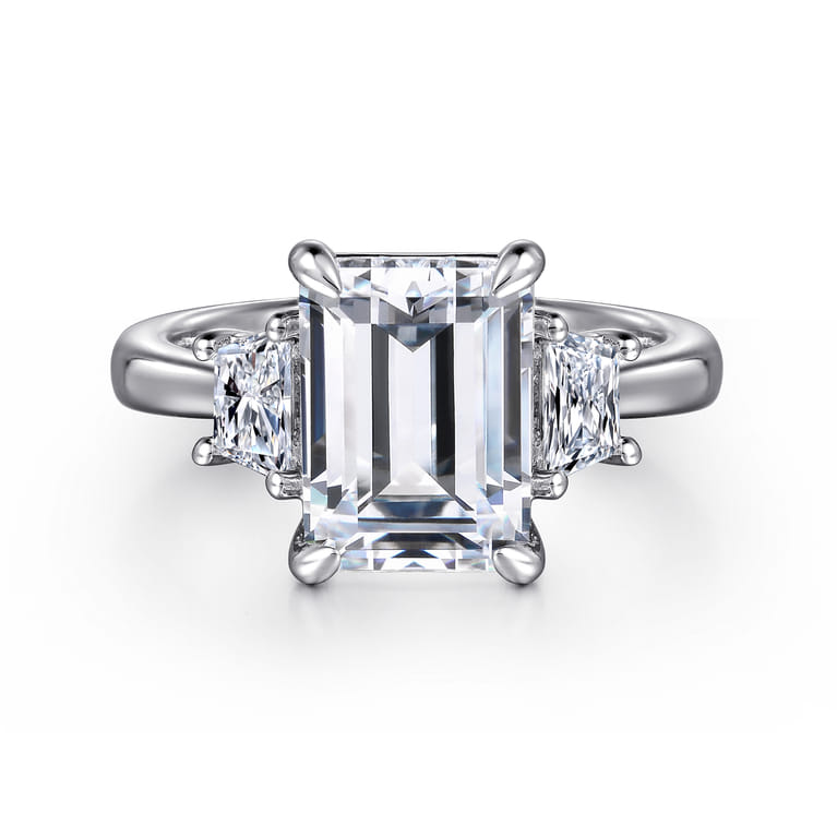 Barie - 14K White Gold Trapezoid Cut Three Stone Diamond Engagement Ring - 0.4 ct - Shot 1