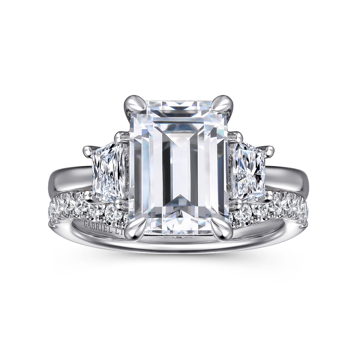 Barie - 14K White Gold Trapezoid Cut Three Stone Diamond Engagement Ring - 0.4 ct - Shot 4