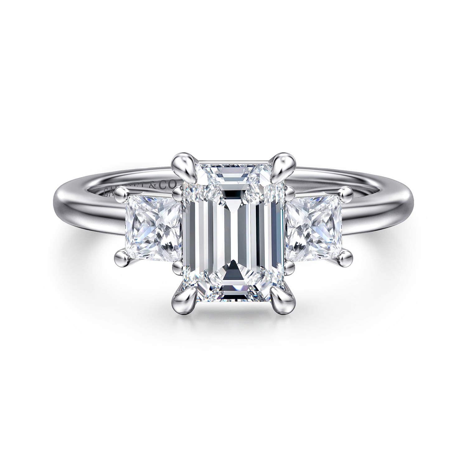 Antonia - 14K White Gold Emerald Cut Three Stone Diamond Engagement Ring - 0.5 ct - Shot 1