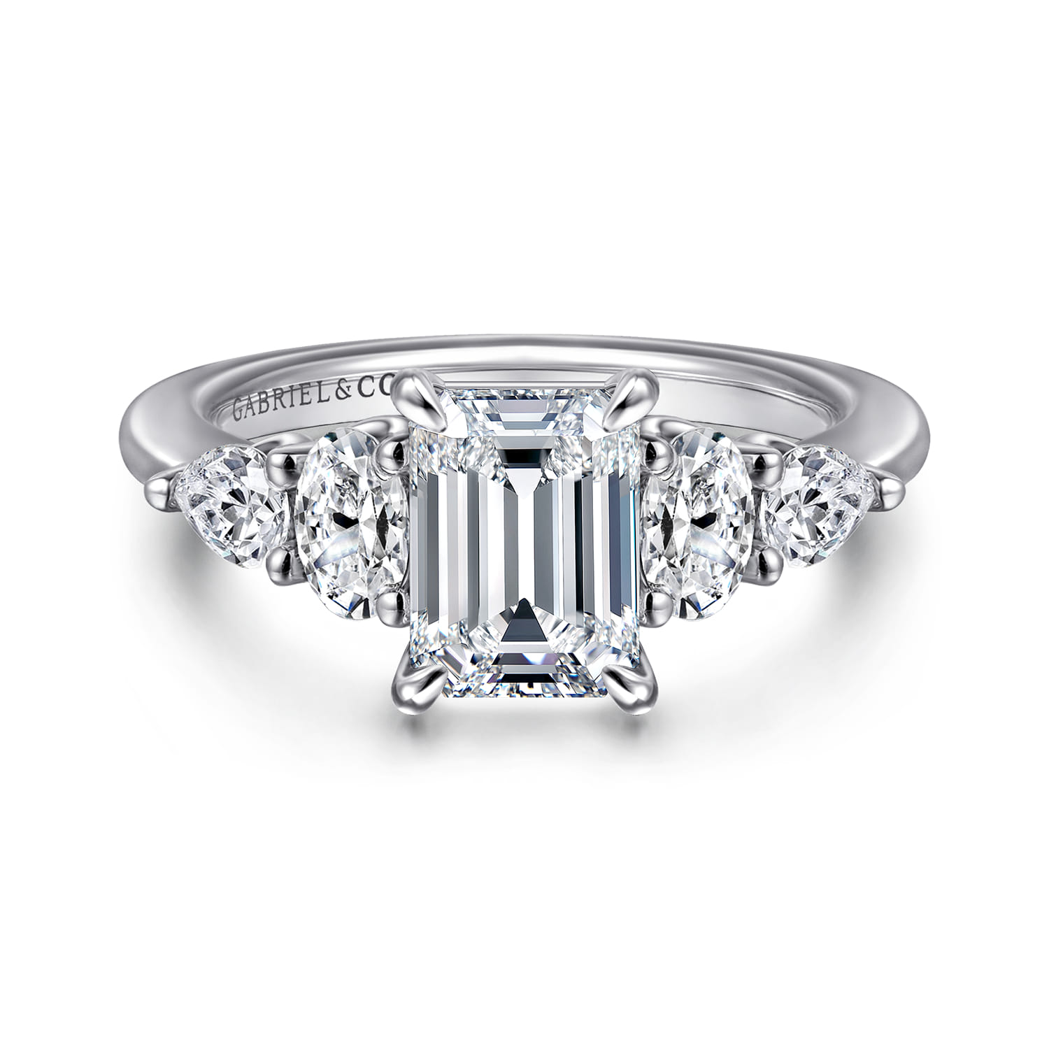 Estefani - 14K White Gold Emerald Cut Diamond Engagement Ring - 0.8 ct - Shot 1
