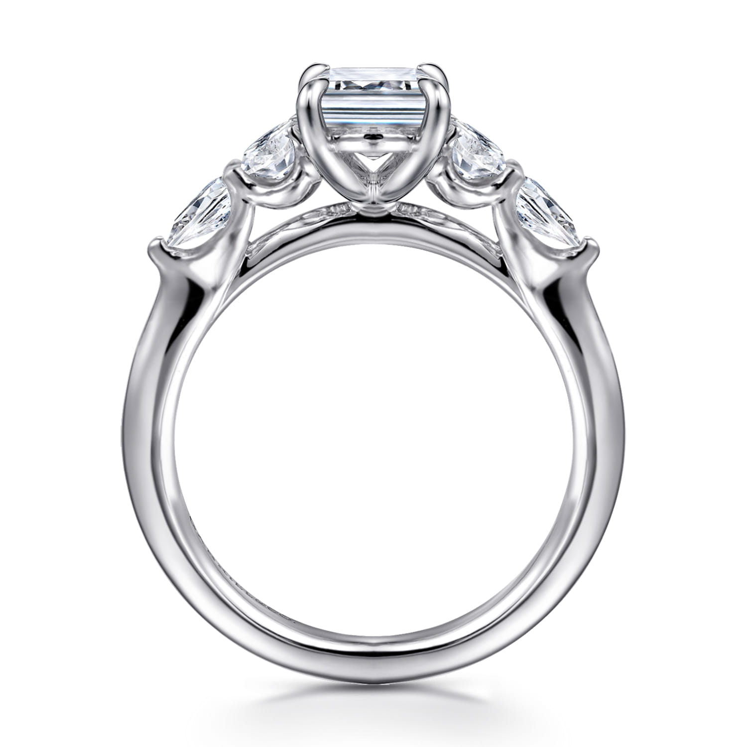 Estefani - 14K White Gold Emerald Cut Diamond Engagement Ring - 0.8 ct - Shot 2