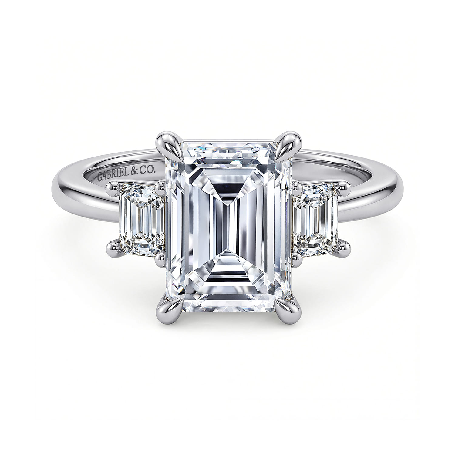 Stephi - 14K White Gold Emerald Cut Three Stone Diamond Engagement Ring - 0.5 ct - Shot 1