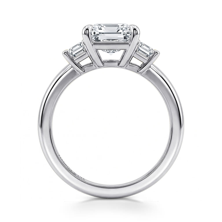 Stephi - 14K White Gold Emerald Cut Three Stone Diamond Engagement Ring - 0.5 ct - Shot 2