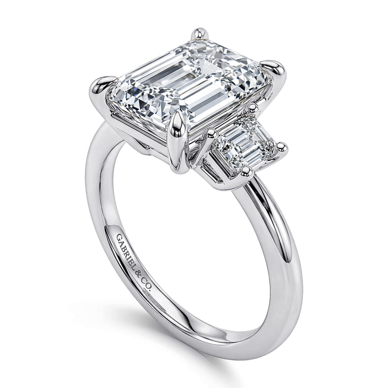 Stephi - 14K White Gold Emerald Cut Three Stone Diamond Engagement Ring - 0.5 ct - Shot 3