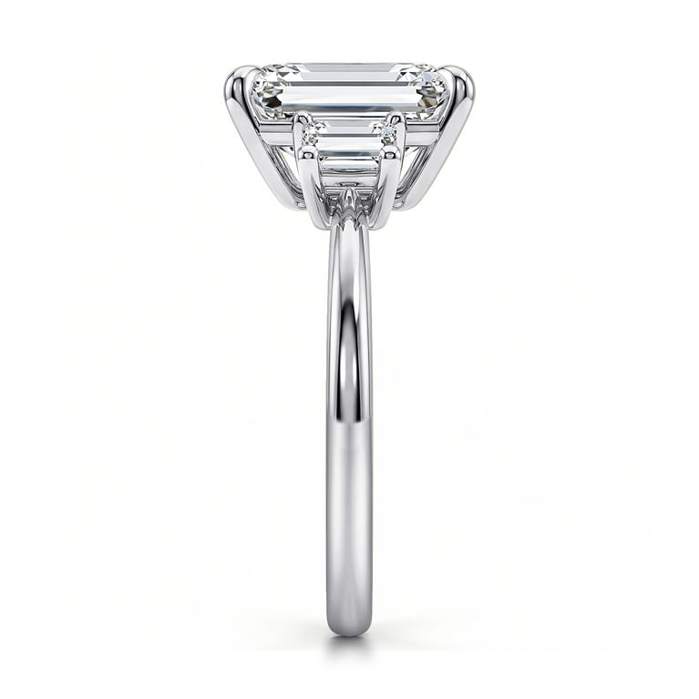 Stephi - 14K White Gold Emerald Cut Three Stone Diamond Engagement Ring - 0.5 ct - Shot 4