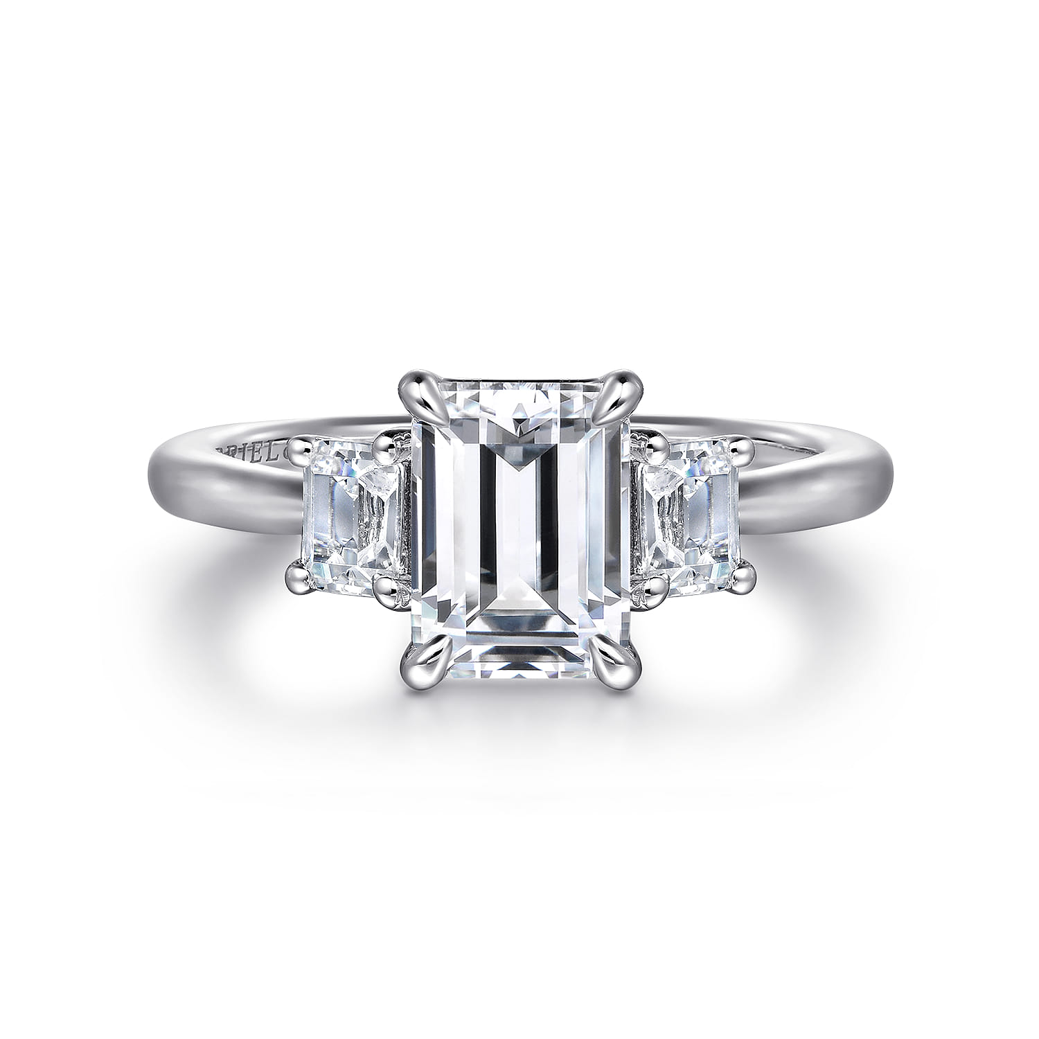 Stephi - 14K White Gold Emerald Cut Three Stone Diamond Engagement Ring - 0.5 ct - Shot 1