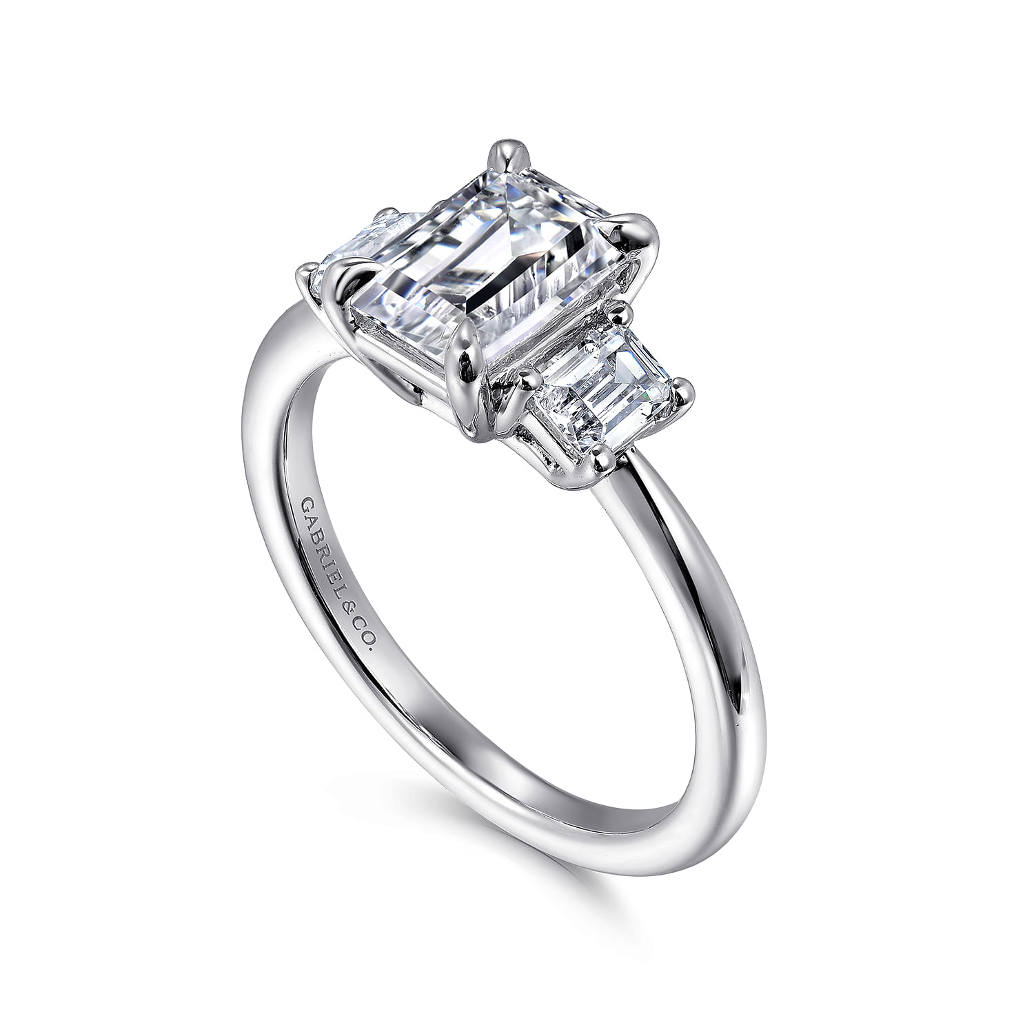 Stephi - 14K White Gold Emerald Cut Three Stone Diamond Engagement Ring - 0.5 ct - Shot 3