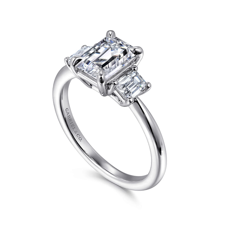 Stephi - 14K White Gold Emerald Cut Three Stone Diamond Engagement Ring - 0.5 ct - Shot 3