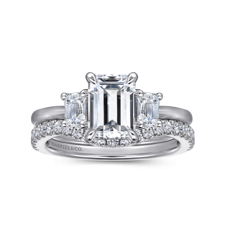 Stephi - 14K White Gold Emerald Cut Three Stone Diamond Engagement Ring - 0.5 ct - Shot 4
