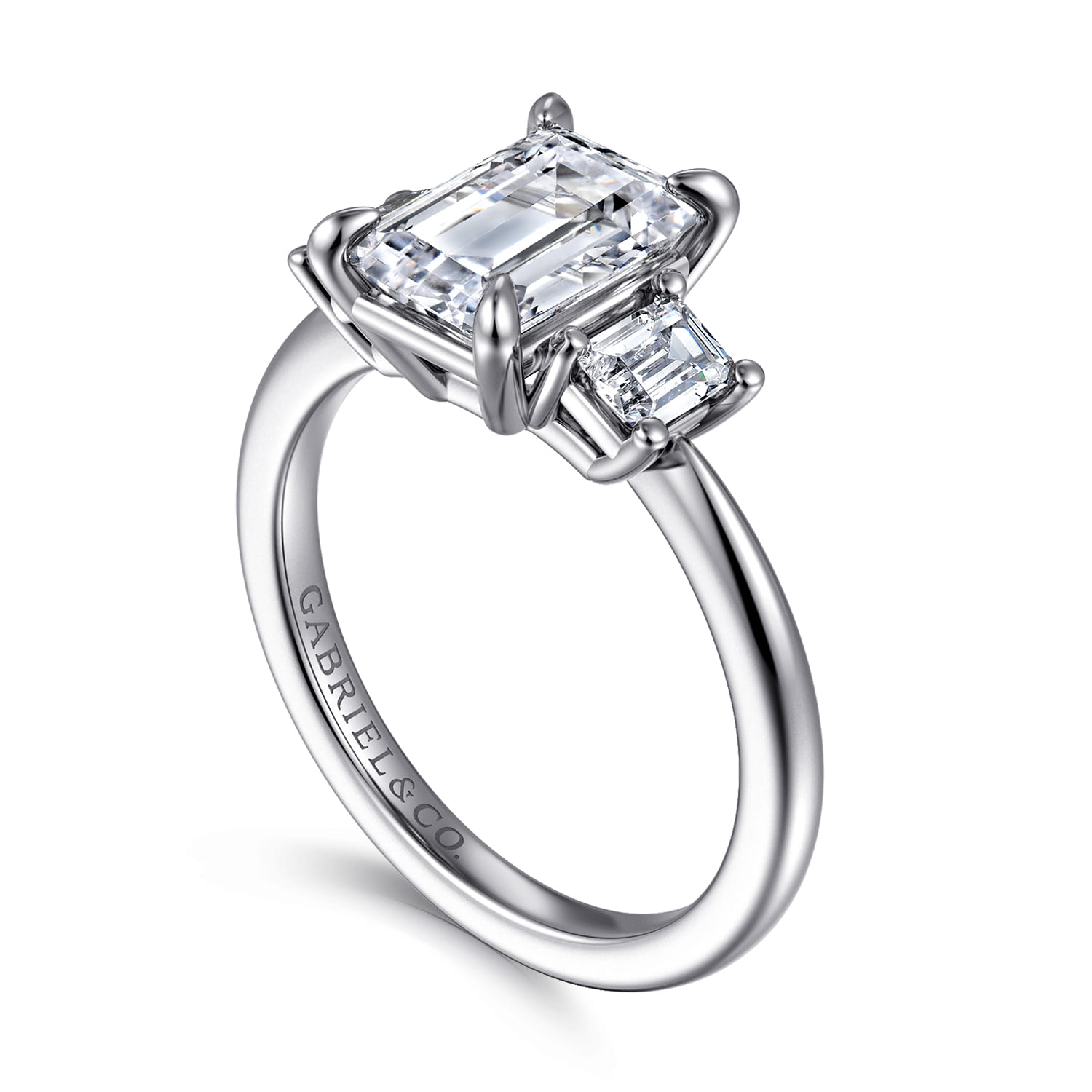 Stephi - 14K White Gold Emerald Cut Three Stone Diamond Engagement Ring - 0.5 ct - Shot 3