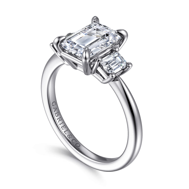 Stephi - 14K White Gold Emerald Cut Three Stone Diamond Engagement Ring - 0.5 ct - Shot 3