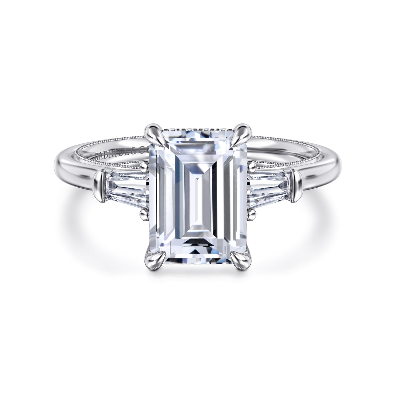 Feana - 14K White Gold Emerald Cut Three Stone Diamond Engagement Ring - 0.4 ct - Shot 1