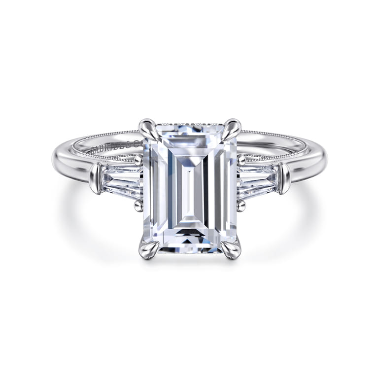 Feana - 14K White Gold Emerald Cut Three Stone Diamond Engagement Ring - 0.4 ct - Shot 1