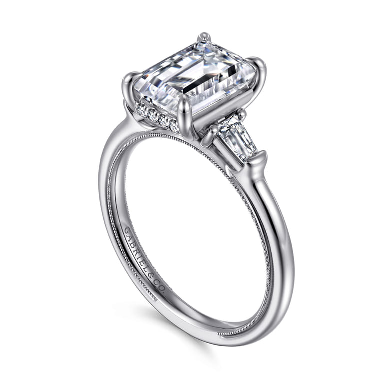 Feana - 14K White Gold Emerald Cut Three Stone Diamond Engagement Ring - 0.4 ct - Shot 3