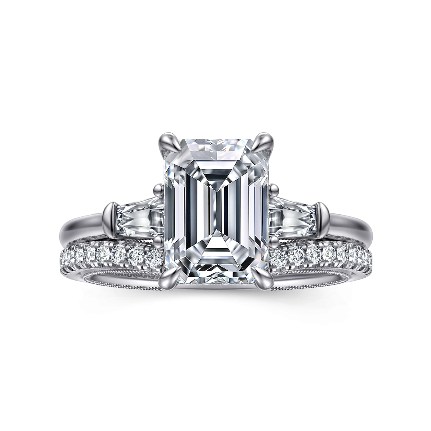 Feana - 14K White Gold Emerald Cut Three Stone Diamond Engagement Ring - 0.4 ct - Shot 4