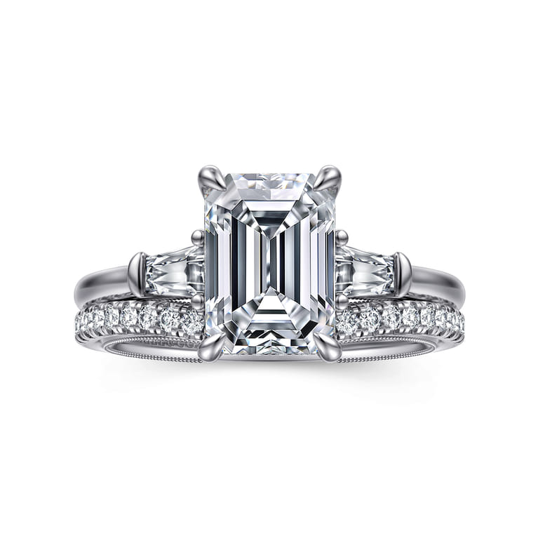 Feana - 14K White Gold Emerald Cut Three Stone Diamond Engagement Ring - 0.4 ct - Shot 4