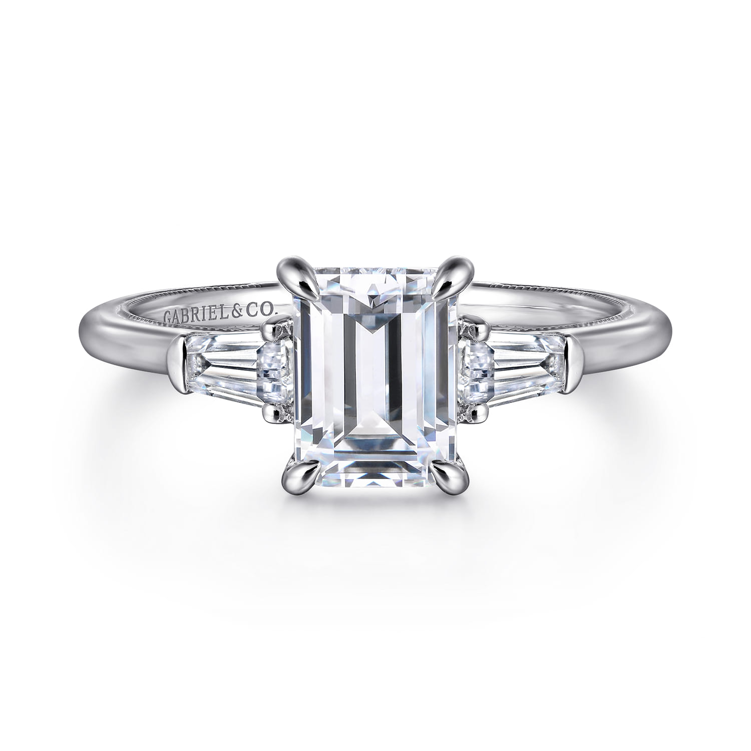 Feana - 14K White Gold Emerald Cut Three Stone Diamond Engagement Ring - 0.35 ct - Shot 1