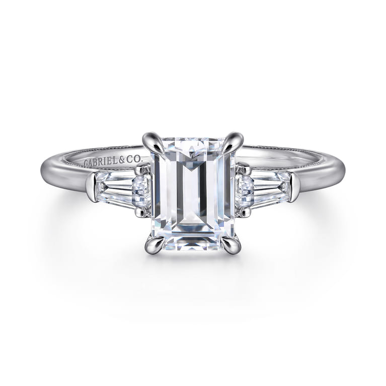 Feana - 14K White Gold Emerald Cut Three Stone Diamond Engagement Ring - 0.35 ct - Shot 1
