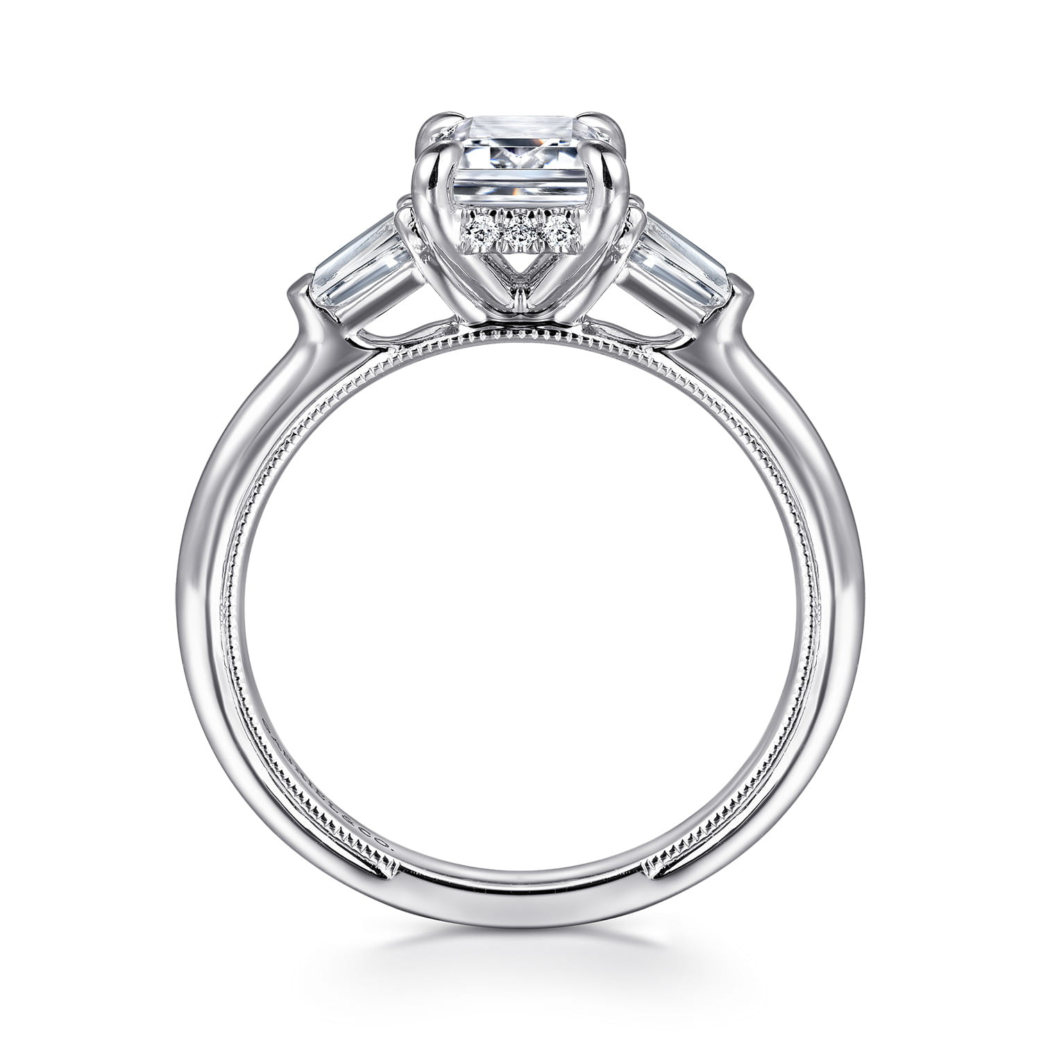 Feana - 14K White Gold Emerald Cut Three Stone Diamond Engagement Ring - 0.35 ct - Shot 2