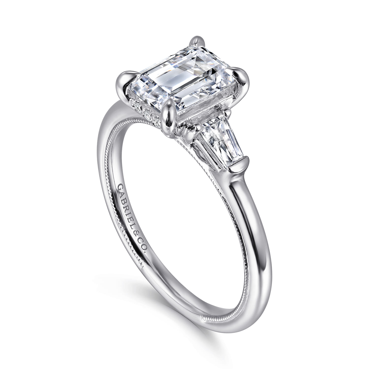 Feana - 14K White Gold Emerald Cut Three Stone Diamond Engagement Ring - 0.35 ct - Shot 3