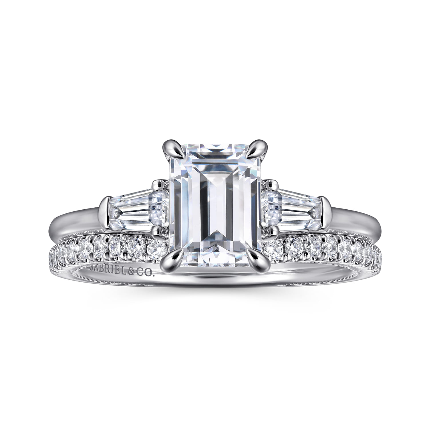 Feana - 14K White Gold Emerald Cut Three Stone Diamond Engagement Ring - 0.35 ct - Shot 4