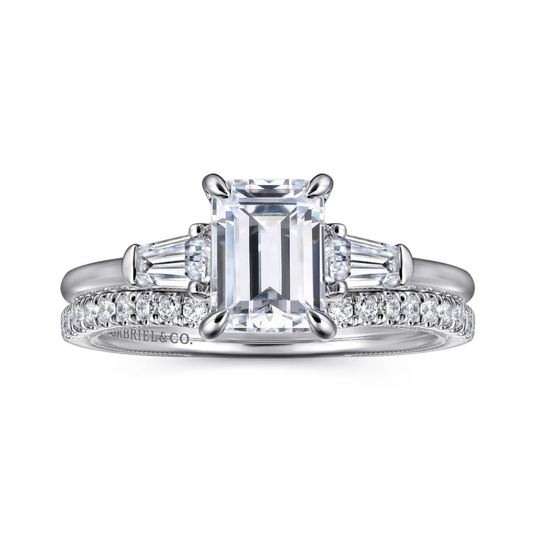 Feana - 14K White Gold Emerald Cut Three Stone Diamond Engagement Ring - 0.35 ct - Shot 4