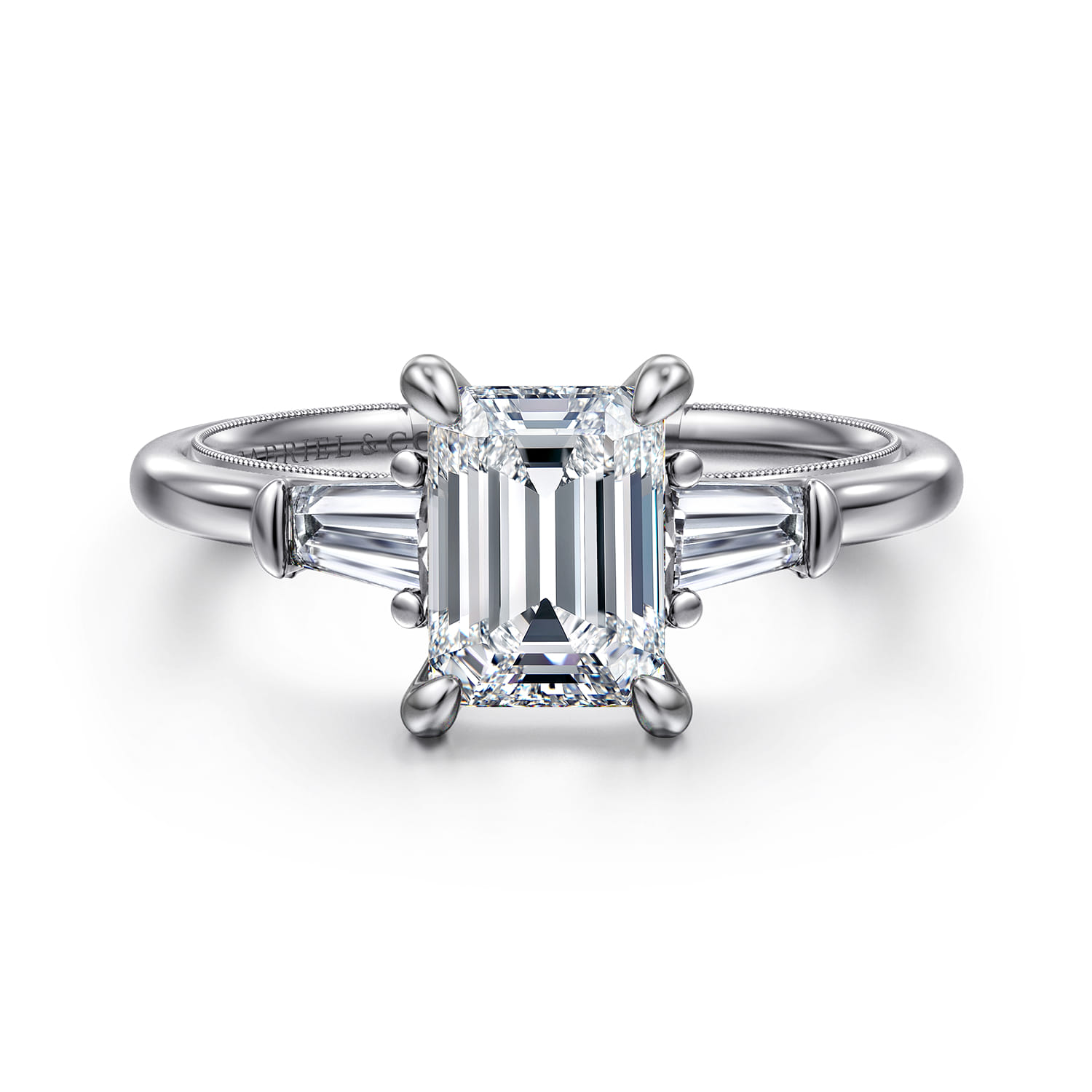 Louann - 14K White Gold Emerald Cut Three Stone Diamond Engagement Ring - 0.3 ct - Shot 1