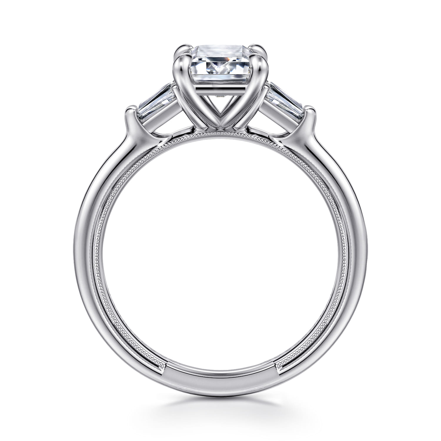 Louann - 14K White Gold Emerald Cut Three Stone Diamond Engagement Ring - 0.3 ct - Shot 2