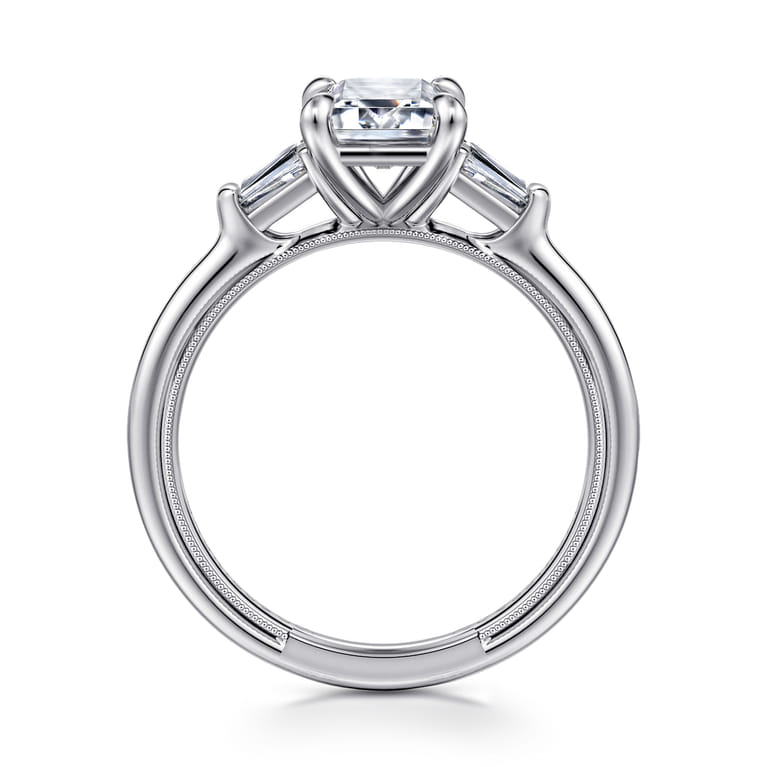 Louann - 14K White Gold Emerald Cut Three Stone Diamond Engagement Ring - 0.3 ct - Shot 2