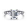 Reema - 14K White Gold Emerald Cut Three Stone Lotus Diamond Engagement Ring - 0.24 ct