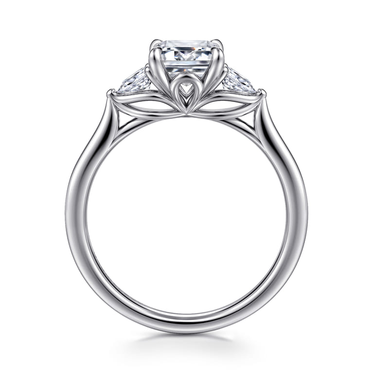 Reema - 14K White Gold Emerald Cut Three Stone Lotus Diamond Engagement Ring - 0.24 ct - Shot 2