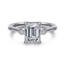 Charli - 14K White Gold Bezel Prong Emerald Cut Three Stone Diamond Engagement Ring - 0.1 ct