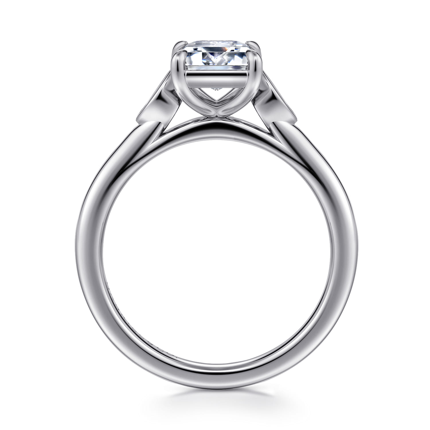 Charli - 14K White Gold Bezel Prong Emerald Cut Three Stone Diamond Engagement Ring - 0.1 ct - Shot 2