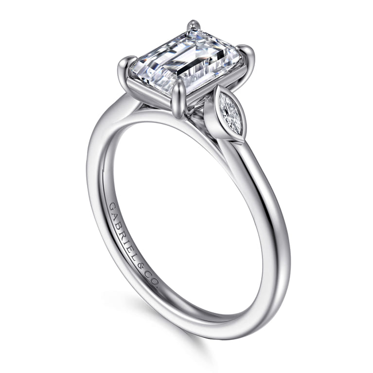 Charli - 14K White Gold Bezel Prong Emerald Cut Three Stone Diamond Engagement Ring - 0.1 ct - Shot 3