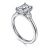 Charli - 14K White Gold Bezel Prong Emerald Cut Three Stone Diamond Engagement Ring - 0.1 ct