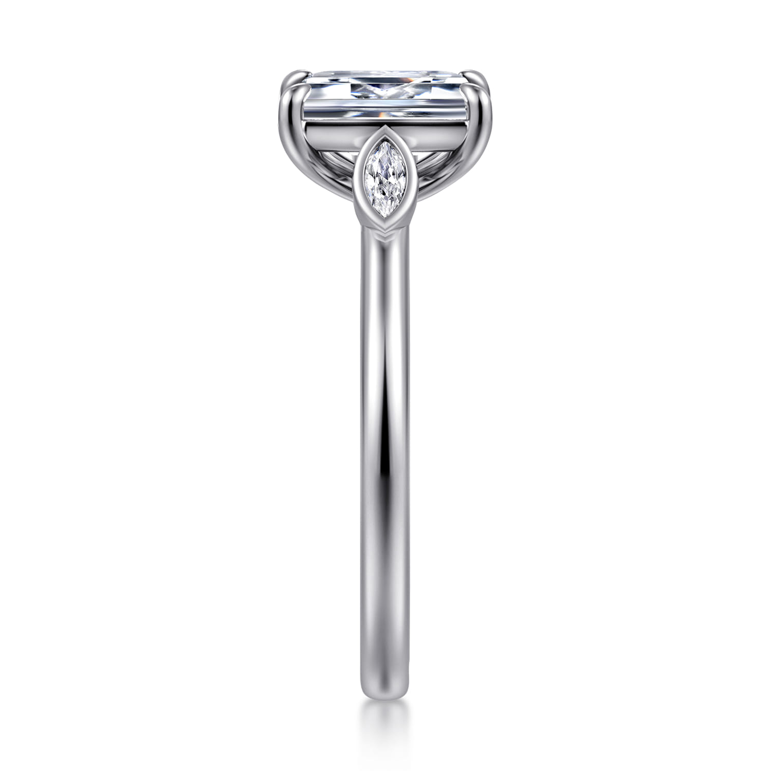 Charli - 14K White Gold Bezel Prong Emerald Cut Three Stone Diamond Engagement Ring - 0.1 ct - Shot 4