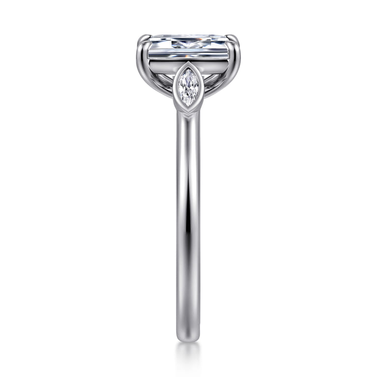 Charli - 14K White Gold Bezel Prong Emerald Cut Three Stone Diamond Engagement Ring - 0.1 ct - Shot 4
