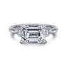 Darline - 14K White Gold Emerald Cut Three Stone Lotus Diamond Engagement Ring - 0.22 ct