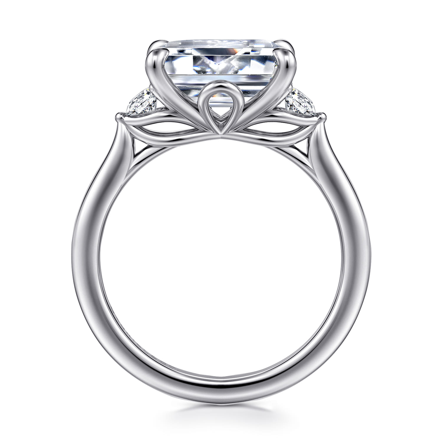 Darline - 14K White Gold Emerald Cut Three Stone Lotus Diamond Engagement Ring - 0.22 ct - Shot 2