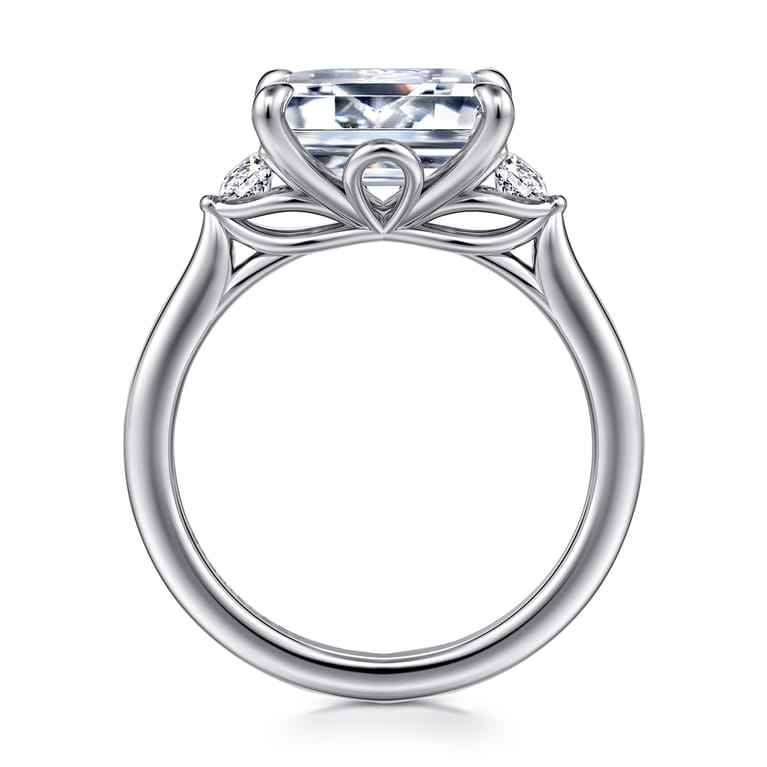 Darline - 14K White Gold Emerald Cut Three Stone Lotus Diamond Engagement Ring - 0.22 ct - Shot 2