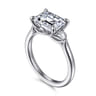 Darline - 14K White Gold Emerald Cut Three Stone Lotus Diamond Engagement Ring - 0.22 ct