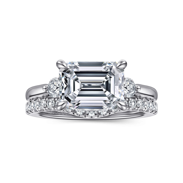 Darline - 14K White Gold Emerald Cut Three Stone Lotus Diamond Engagement Ring - 0.22 ct - Shot 4