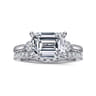 Darline - 14K White Gold Emerald Cut Three Stone Lotus Diamond Engagement Ring - 0.22 ct