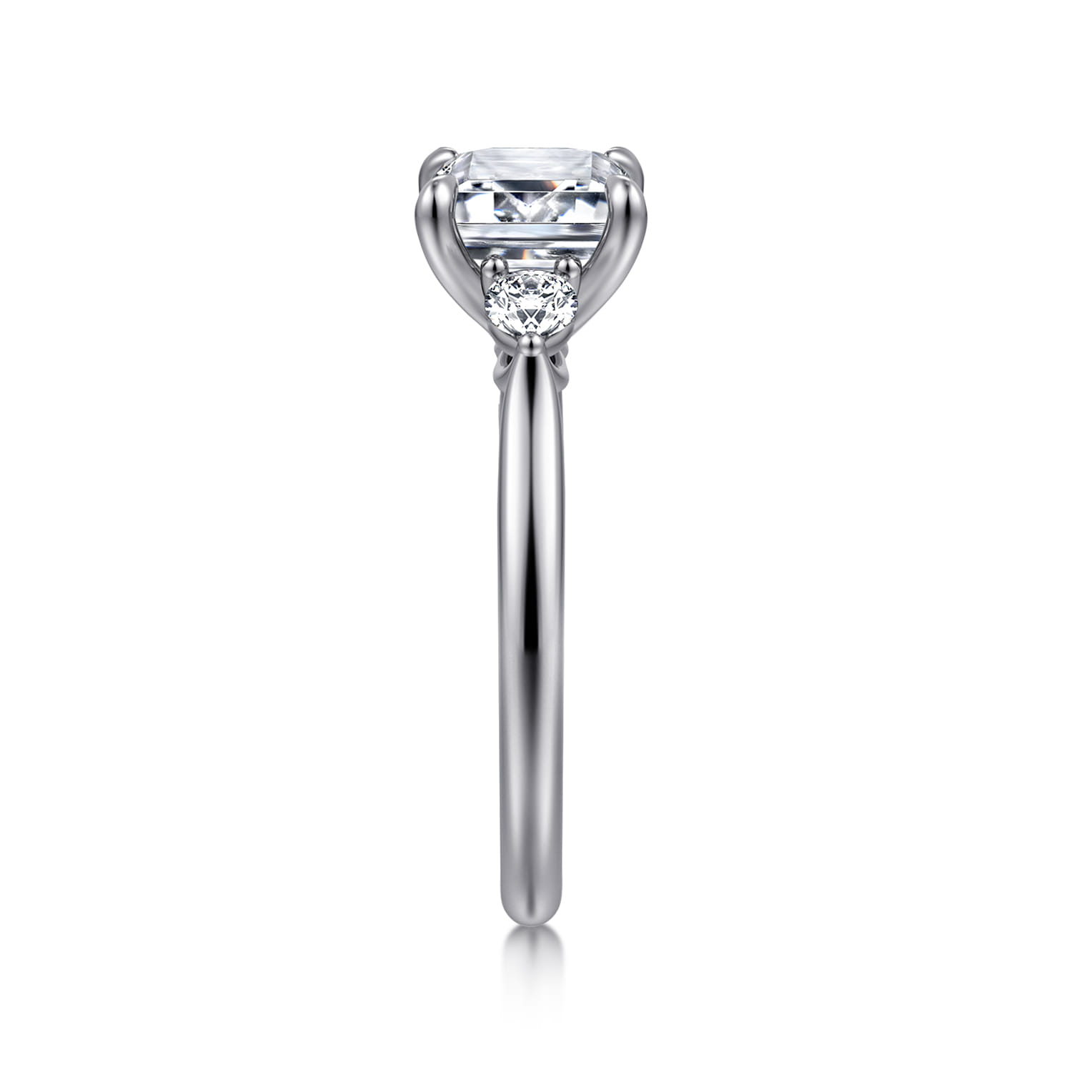 Darline - 14K White Gold Emerald Cut Three Stone Lotus Diamond Engagement Ring - 0.22 ct - Shot 5