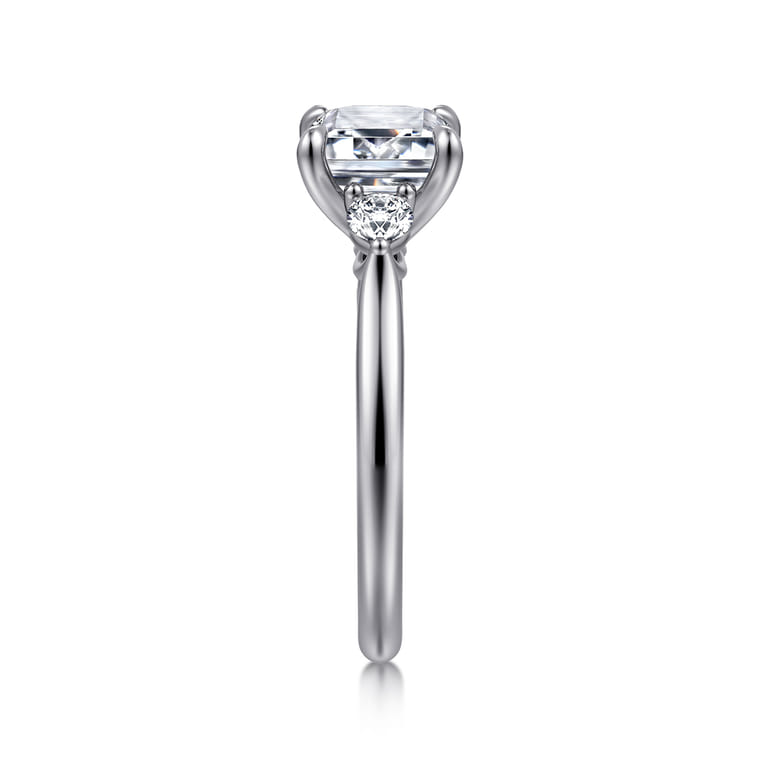 Darline - 14K White Gold Emerald Cut Three Stone Lotus Diamond Engagement Ring - 0.22 ct - Shot 5