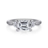 Darline - 14K White Gold Emerald Cut Three Stone Lotus Diamond Engagement Ring - 0.22 ct