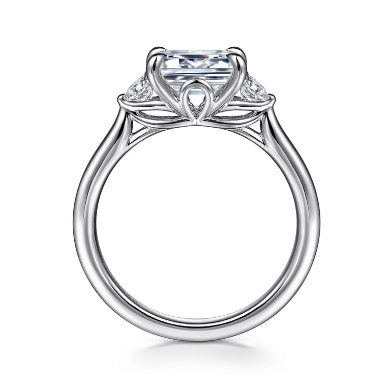 Darline - 14K White Gold Emerald Cut Three Stone Lotus Diamond Engagement Ring - 0.22 ct - Shot 2